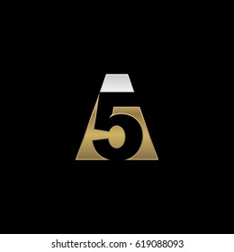 Initial letter and number logo, A and 5, A5, 5A, negative space silver gold