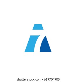 Initial letter and number logo, A and 7, A7, 7A, negative space flat blue