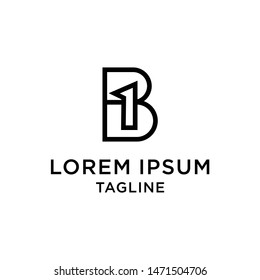 Initial letter and number logo, B and 1, B1, 1B, line logo design template