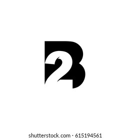 Initial letter and number logo, B and 2, B2, 2B, black negative space