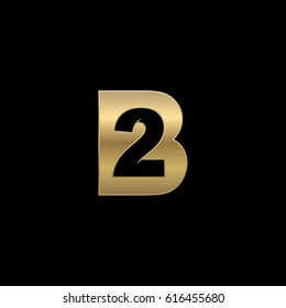 Initial letter and number logo, B and 2, B2, 2B, negative space gold