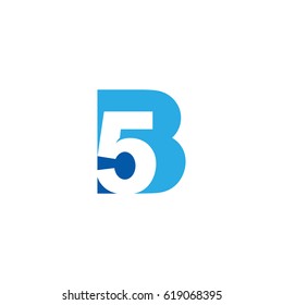 Initial letter and number logo, B and 5, B5, 5B, negative space flat blue