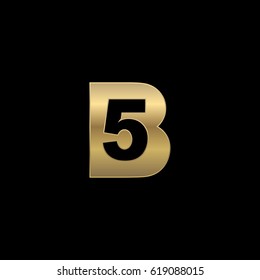 Initial letter and number logo, B and 5, 5B, B5, negative space gold