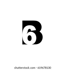 Initial letter and number logo, B and 6, B6, 6B, negative space black
