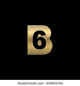 Initial letter and number logo, B and 6, B6, 6B, negative space gold