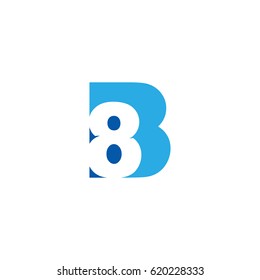 Initial letter and number logo, B and 8, B8, 8B, negative space flat blue