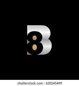 Initial letter and number logo, B and 8, B8, 8B, negative space silver gold