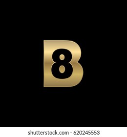 Initial letter and number logo, B and 8, 8B, B8, negative space silver gold