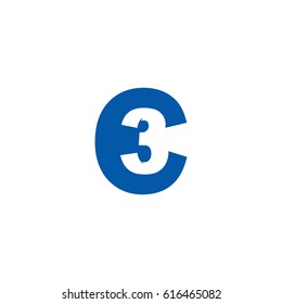 Initial letter and number logo, C and 3, C3, 3C, negative space flat blue