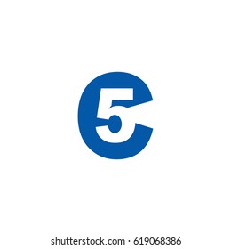 Initial letter and number logo, C and 5, C5, 5C, negative space flat blue