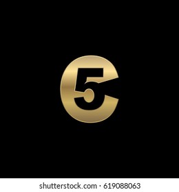 Initial letter and number logo, C and 5, C5, 5C, negative space gold