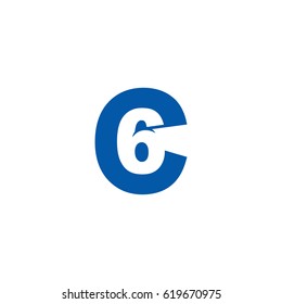 Initial letter and number logo, C and 6, C6, 6C, negative space flat blue