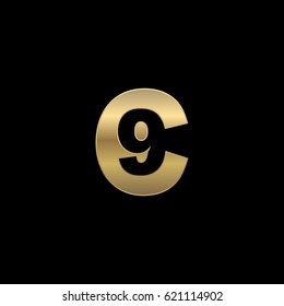 Initial letter and number logo, c and 9, C9, 9C, negative space gold