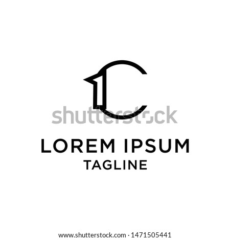 Initial letter and number logo, C and 1, C1, 1C, line logo design template