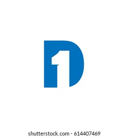 Initial letter and number logo, D and 1, D1, 1D, negative space flat blue