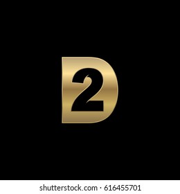 Initial letter and number logo, D and 2, 2D, D2, negative space gold