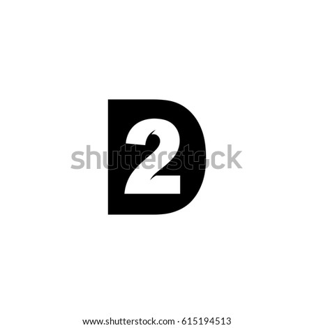 Initial letter and number logo, D and 2, D2, 2D, black negative space
