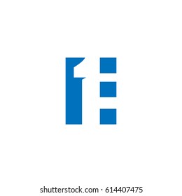 Initial letter and number logo, E and 1, E1, 1E, negative space flat blue
