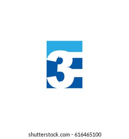 Initial letter and number logo, E and 3, E3, 3E, negative space flat blue