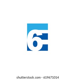 Initial letter and number logo, E and 6, E6, 6E, negative space flat blue