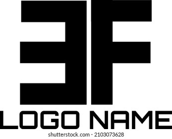Letra inicial y logotipo de número, F y 3, F3, 3F, negro plano silhoutto