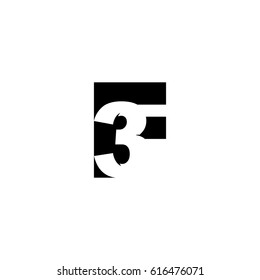 Initial letter and number logo, F and 3, F3, 3F, negative space black