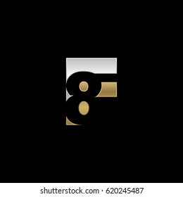 Initial letter and number logo, F and 8, F8, 8F, negative space silver gold