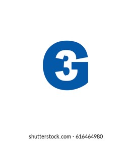 Initial letter and number logo, G and 3, G3, 3G, negative space flat blue