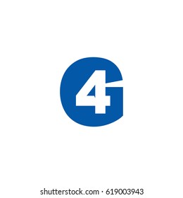 Initial letter and number logo, G and 4, G4, 4G, negative space flat blue