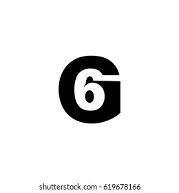 Initial letter and number logo, G and 6, G6, 6G, negative space black