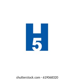 Initial letter and number logo, H and 5, H5, 5H, negative space flat blue