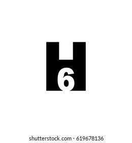 Initial letter and number logo, H and 6, H6, 6H, negative space black
