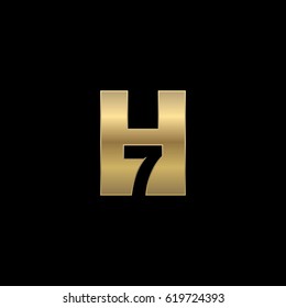 Initial letter and number logo, H and 7, H7, 7H, negative space gold