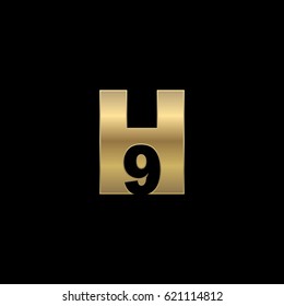 Initial letter and number logo, H and 9, H9, 9H, negative space gold