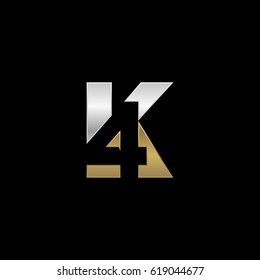 Initial letter and number logo, K and 4, K4, 4K, negative space silver gold