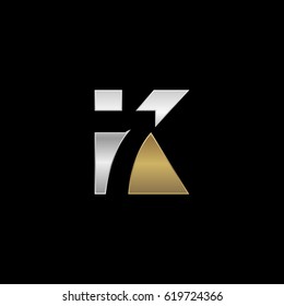 Initial letter and number logo, K and 7, K7, 7K, negative space silver gold