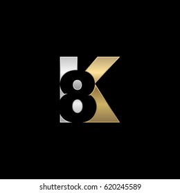 Initial letter and number logo, K and 8, K8, 8K, negative space silver gold