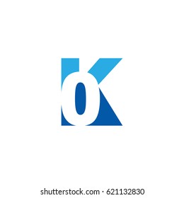 Initial letter and number logo, K and 0, K0, 0K, negative space flat blue