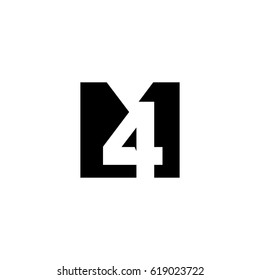 Initial letter and number logo, M and 4, 4M, M4, negative space black