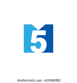 Initial letter and number logo, M and 5, M5, 5M, negative space flat blue