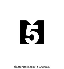 Initial letter and number logo, M and 5, M5, 5M, negative space black