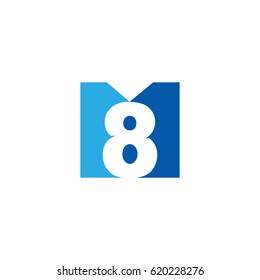 Initial letter and number logo, M and 8, M8, 8M, negative space flat blue