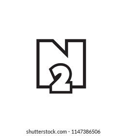 Initial letter and number logo  N, 2, N2, 2N black monogram design