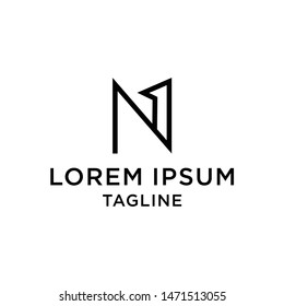 Initial letter and number logo, N and 1, N1, 1N, line logo design template