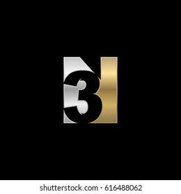 Initial letter and number logo, N and 3, N3, 3N, negative space silver gold