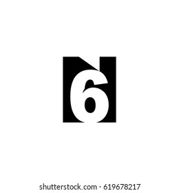Initial letter and number logo, N and 6, N6, 6N, negative space black