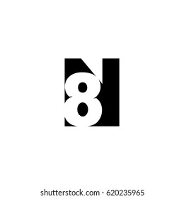 Initial letter and number logo, N and 8, N8, 8N, negative space