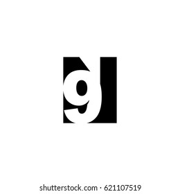 Initial letter and number logo, N and 9, N9, 9N, negative space black