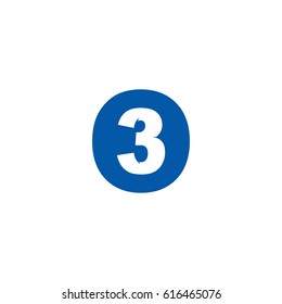 Initial letter and number logo, O and 3, 3O, O3, negative space flat blue