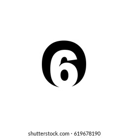 Initial letter and number logo, O and 6, O6, 6O, negative space black